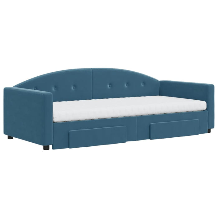 Tagesbett Ausziehbar mit Schubladen Blau 90x200 cm Samt