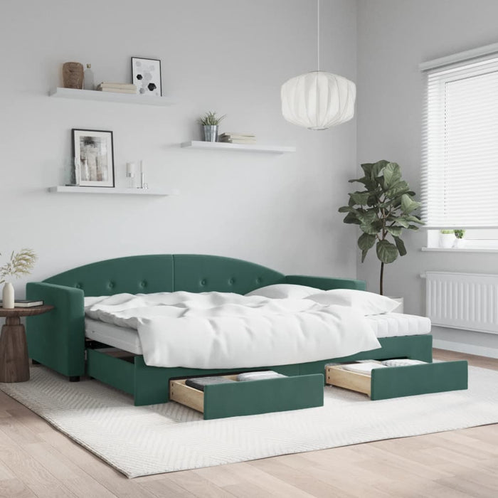 Tagesbett Ausziehbar mit Schubladen Dunkelgrün 90x200 cm Samt