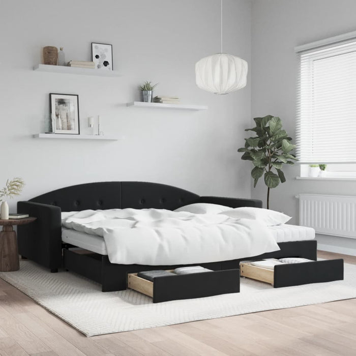 Tagesbett Ausziehbar mit Schubladen Schwarz 100x200 cm Samt