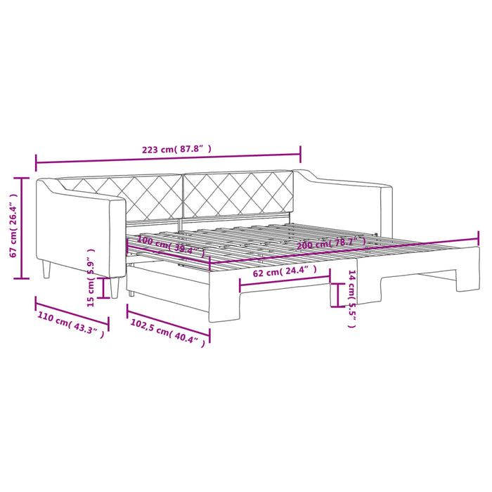 Tagesbett Ausziehbar Schwarz 100x200 cm Stoff