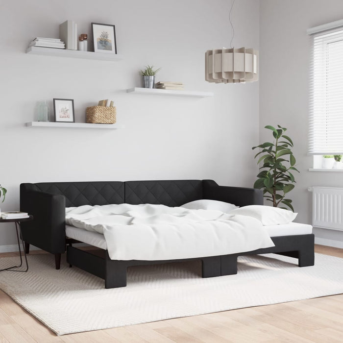 Tagesbett Ausziehbar Schwarz 90x190 cm Stoff