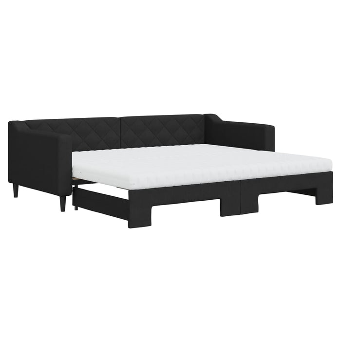 Tagesbett Ausziehbar mit Matratzen Schwarz 90x200 cm Stoff