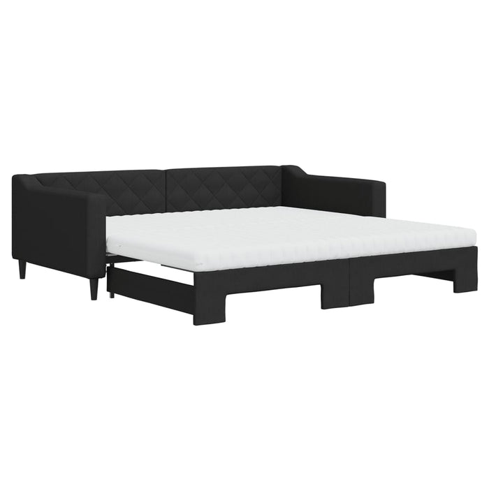 Tagesbett Ausziehbar mit Matratzen Schwarz 100x200 cm Stoff