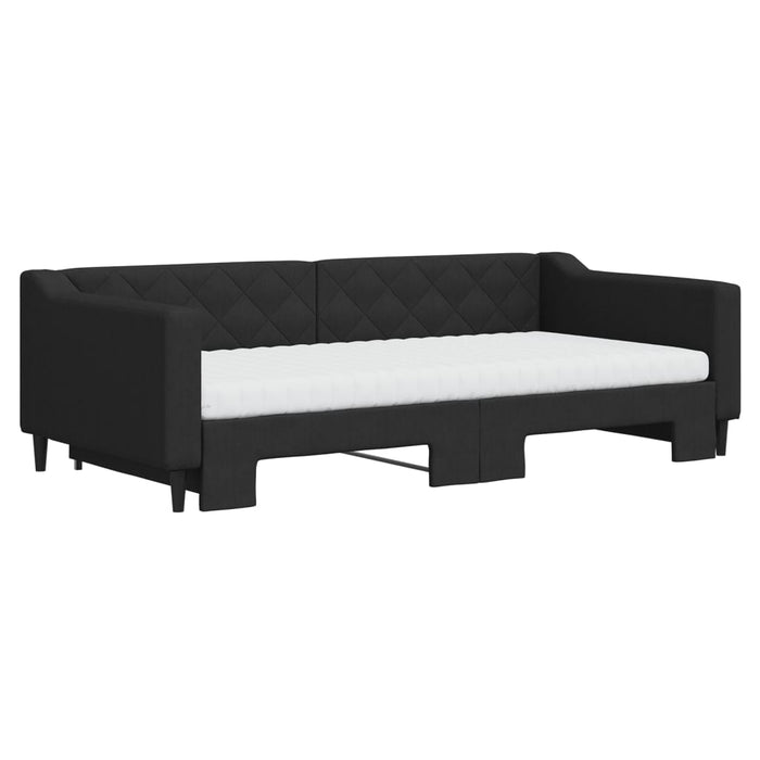 Tagesbett Ausziehbar mit Matratzen Schwarz 100x200 cm Stoff