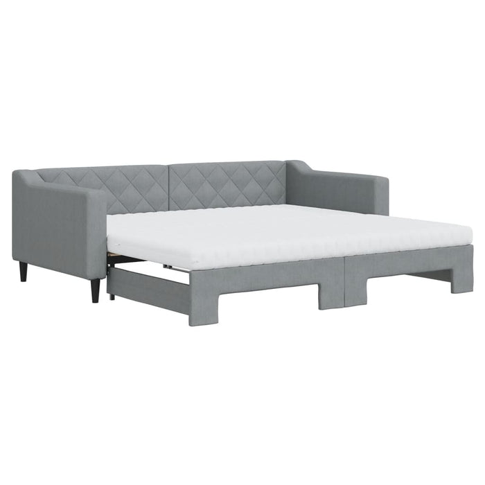 Tagesbett Ausziehbar mit Matratze Hellgrau 90x190 cm Stoff