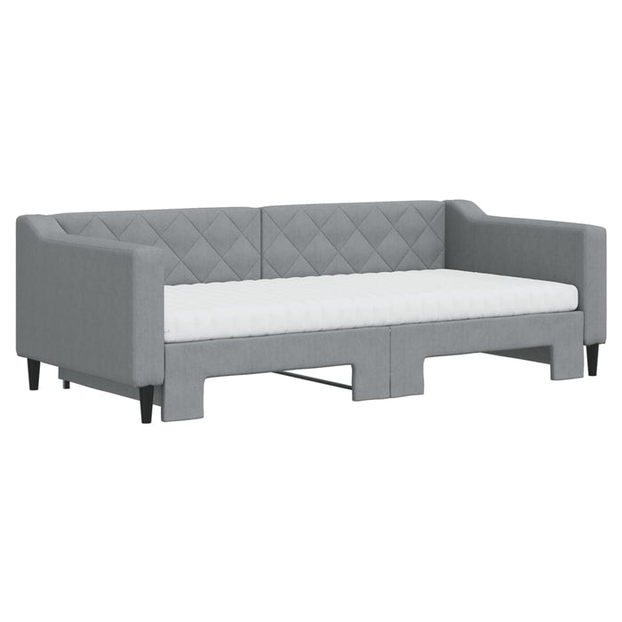 Tagesbett Ausziehbar mit Matratze Hellgrau 90x190 cm Stoff