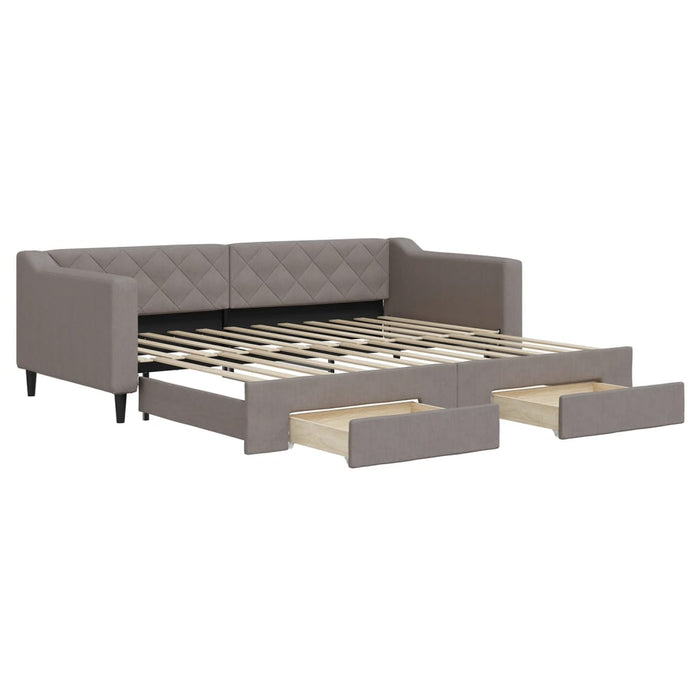 Tagesbett Ausziehbar mit Schubladen Taupe 90x200 cm Stoff