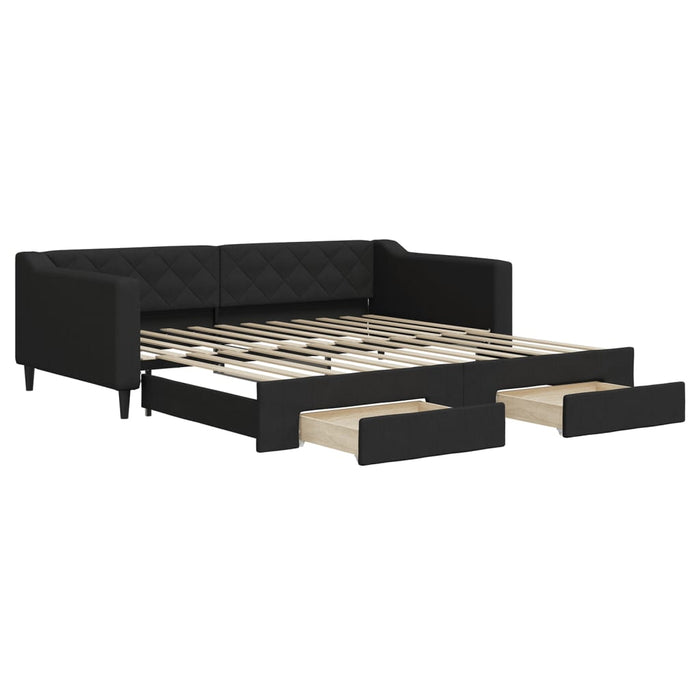 Tagesbett Ausziehbar mit Schubladen Schwarz 100x200 cm Stoff