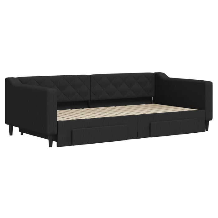 Tagesbett Ausziehbar mit Schubladen Schwarz 100x200 cm Stoff
