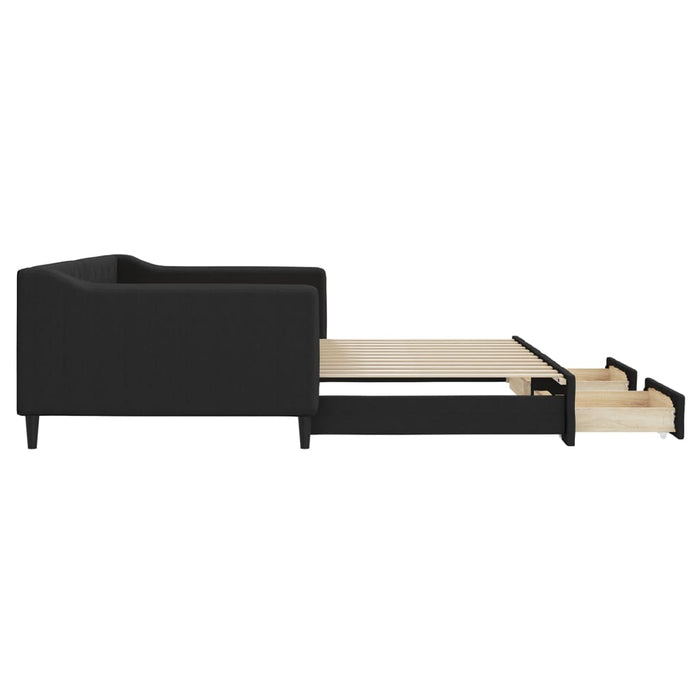 Tagesbett Ausziehbar mit Schubladen Schwarz 100x200 cm Stoff