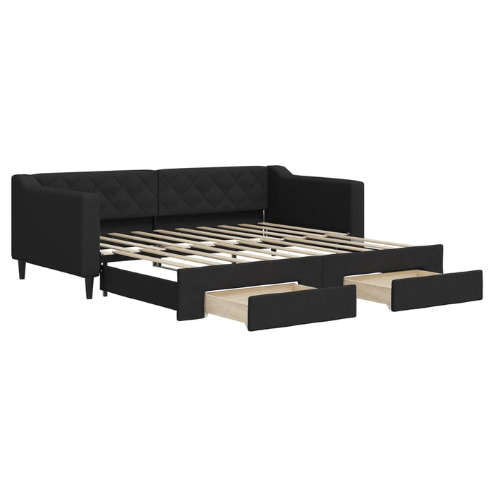 Tagesbett Ausziehbar mit Schubladen Schwarz 90x190 cm Stoff