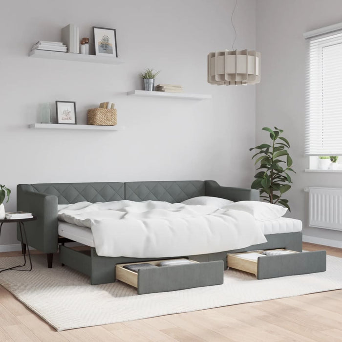 Tagesbett Ausziehbar mit Schubladen Dunkelgrau 80x200 cm Stoff