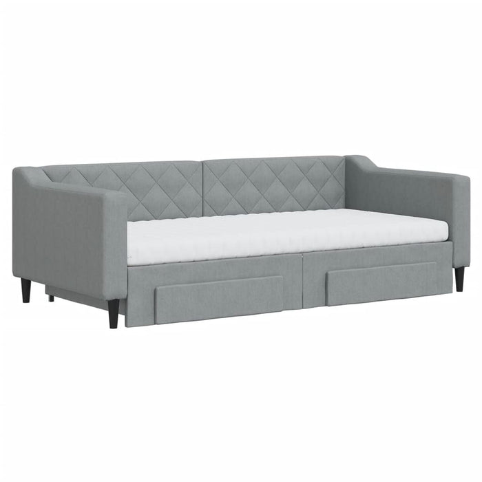 Tagesbett Ausziehbar mit Schubladen Hellgrau 90x190 cm Stoff