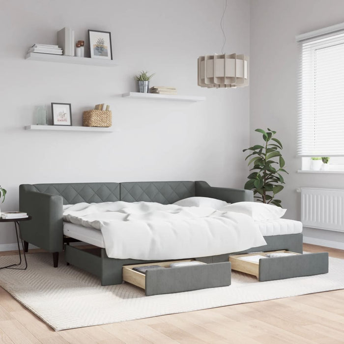Tagesbett Ausziehbar mit Schubladen Dunkelgrau 90x190 cm Stoff