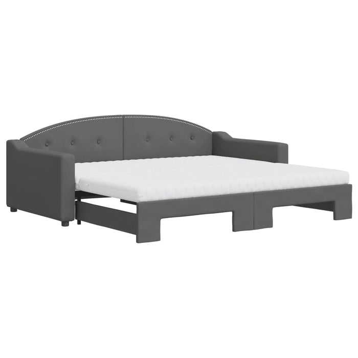 Tagesbett Ausziehbar mit Matratzen Dunkelgrau 90x190 cm Stoff