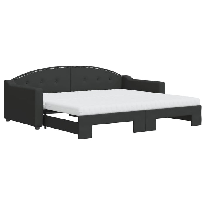 Tagesbett Ausziehbar mit Matratzen Schwarz 90x190 cm Stoff