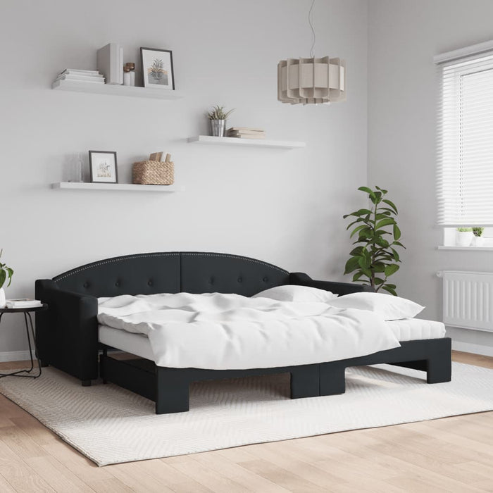 Tagesbett Ausziehbar mit Matratzen Schwarz 90x190 cm Stoff
