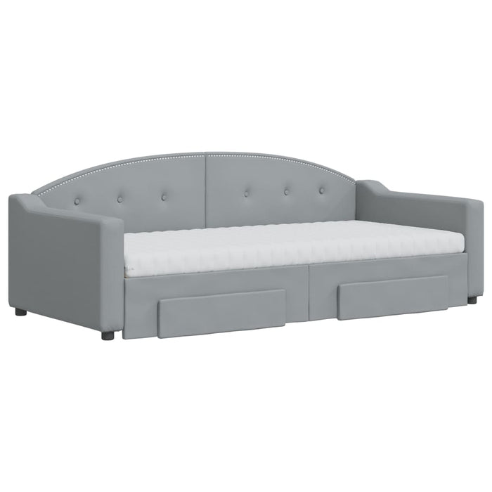 Tagesbett Ausziehbar mit Schubladen Hellgrau 90x190 cm Stoff