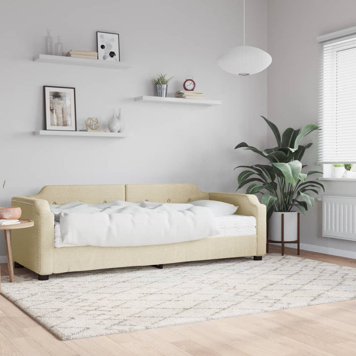 Tagesbett mit Matratze Creme 100x200 cm Stoff