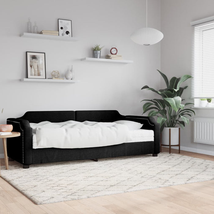 Tagesbett mit Matratze Schwarz 90x190 cm Stoff