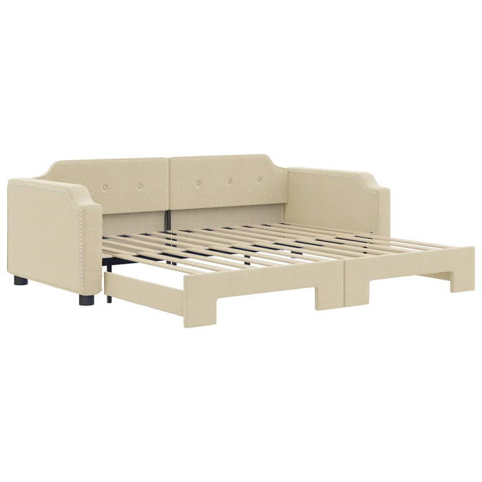 Tagesbett Ausziehbar Creme 90x200 cm Stoff