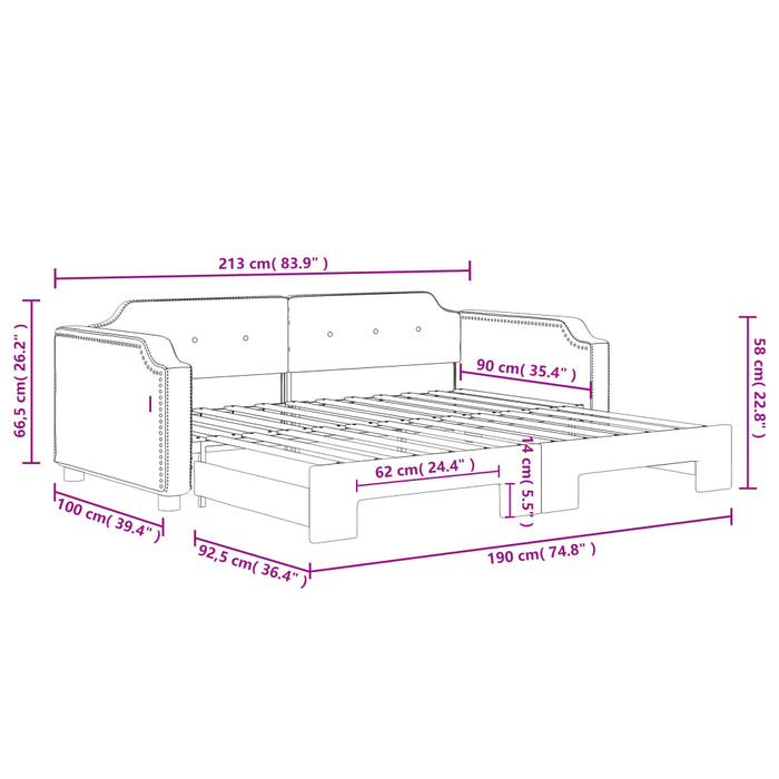 Tagesbett Ausziehbar Hellgrau 90x190 cm Stoff