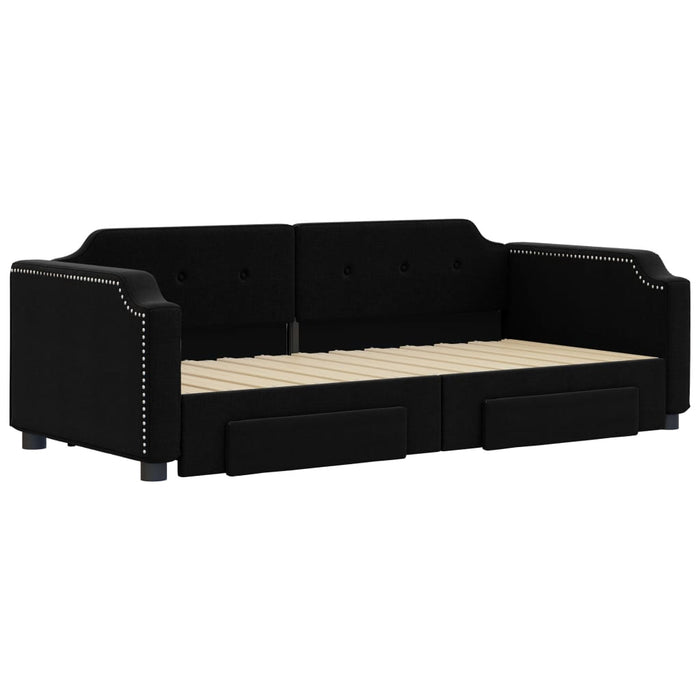 Tagesbett Ausziehbar mit Schubladen Schwarz 90x190 cm Stoff