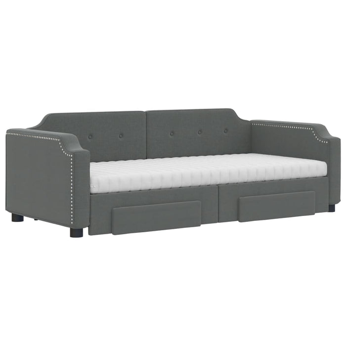 Tagesbett Ausziehbar mit Schubladen Dunkelgrau 90x190 cm Stoff