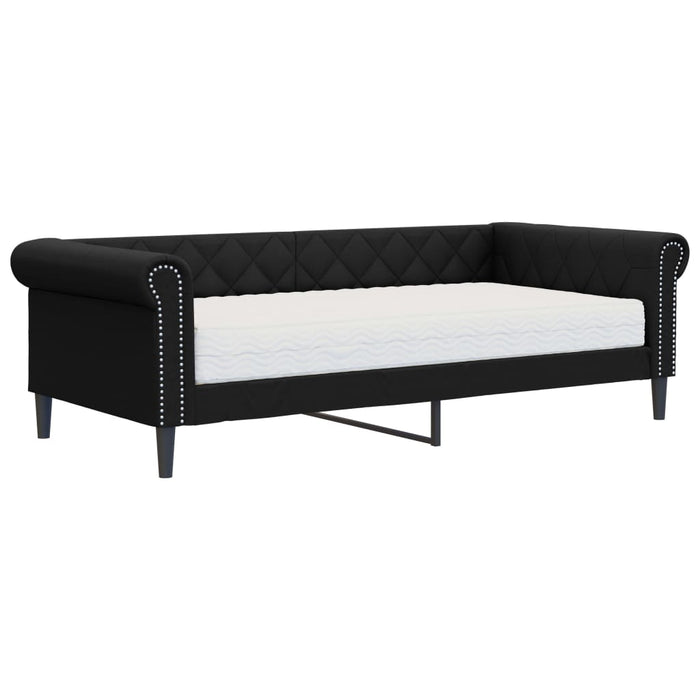 Day bed with mattress black 90x200 cm faux leather