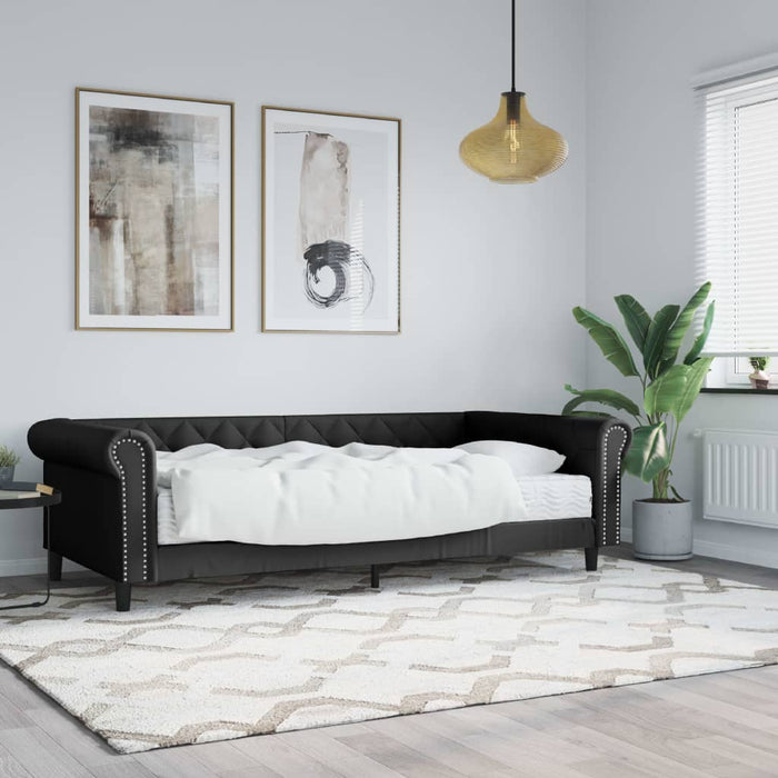 Day bed with mattress black 90x200 cm faux leather