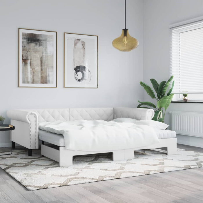 Tagesbett Ausziehbar mit Matratzen Weiß 90x200 cm Kunstleder