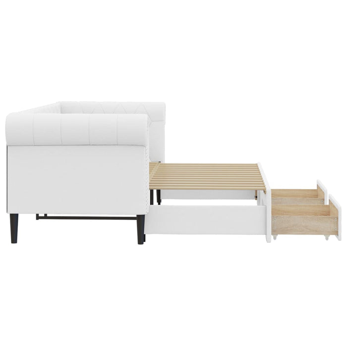 Tagesbett Ausziehbar mit Schubladen Weiß 90x200 cm Kunstleder