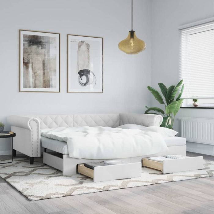 Tagesbett Ausziehbar mit Schubladen Weiß 90x200 cm Kunstleder