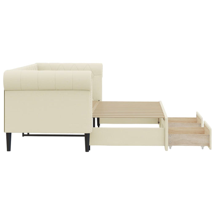 Tagesbett Ausziehbar mit Schubladen Creme 90x200 cm Kunstleder