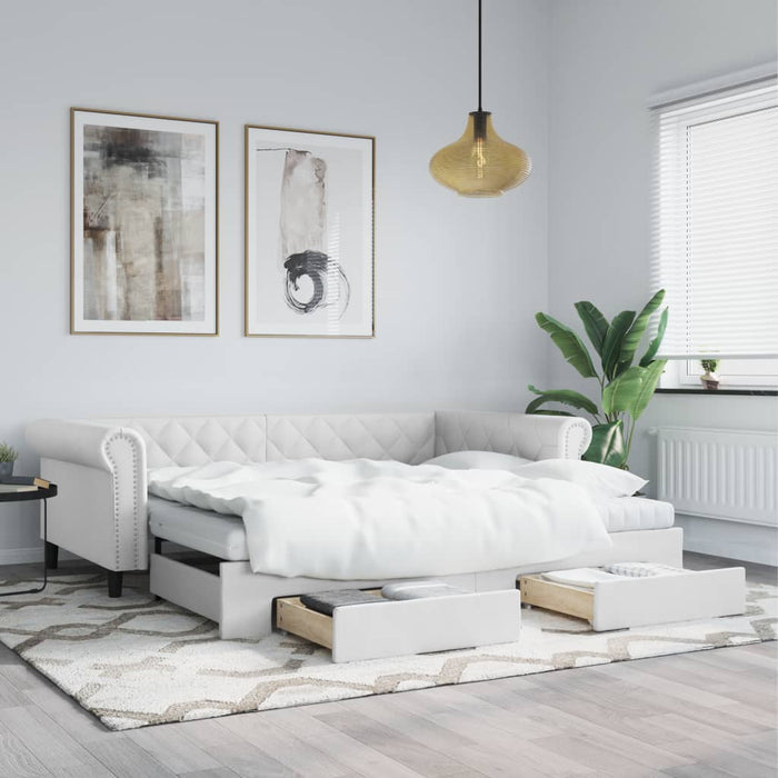 Tagesbett Ausziehbar mit Schubladen Weiß 90x200 cm Kunstleder