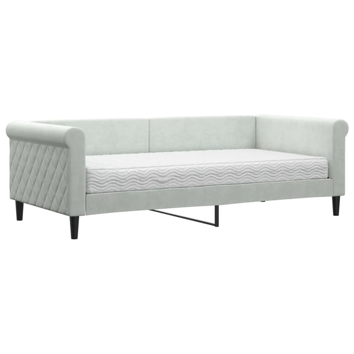 Tagesbett mit Matratze Hellgrau 90x190 cm Samt