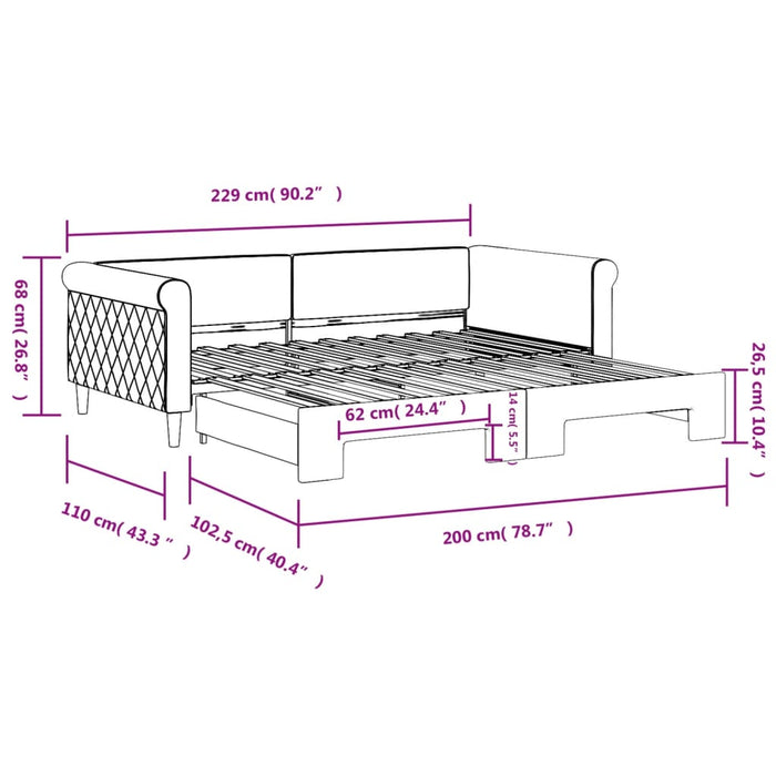 Tagesbett Ausziehbar Hellgrau 100x200 cm Samt