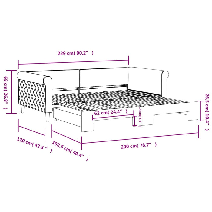 Tagesbett Ausziehbar Dunkelgrün 100x200 cm Samt