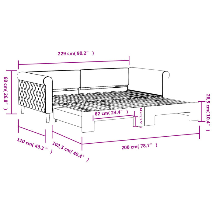 Tagesbett Ausziehbar Schwarz 100x200 cm Samt
