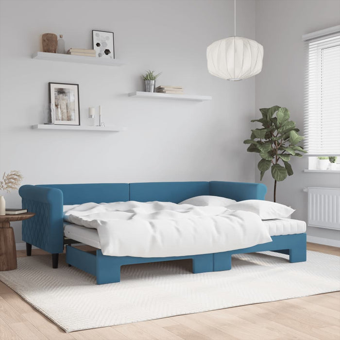 Tagesbett Ausziehbar mit Matratzen Blau 80x200 cm Samt
