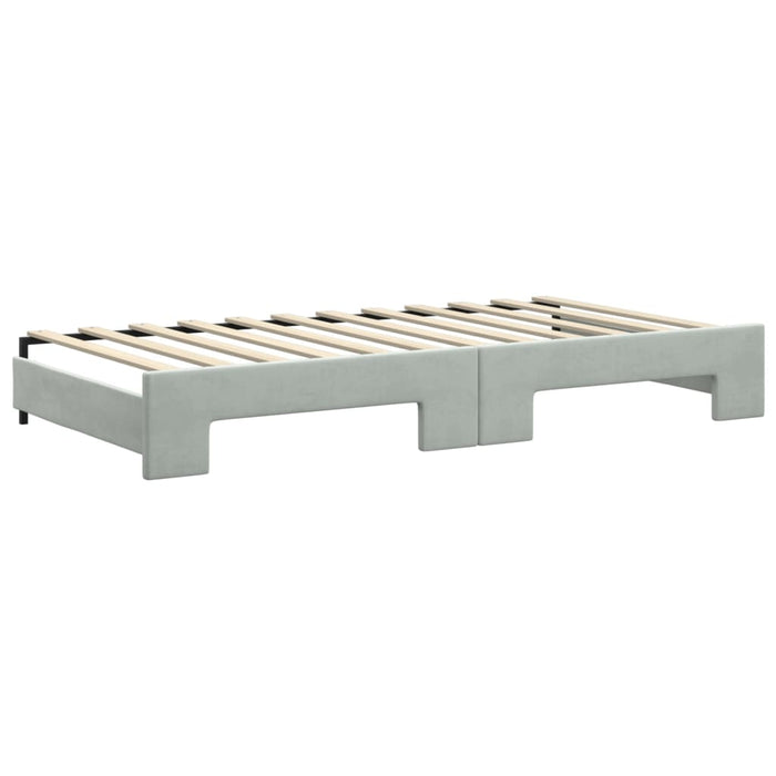 Tagesbett Ausziehbar mit Matratzen Hellgrau 100x200 cm Samt