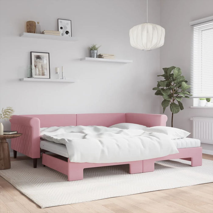 Tagesbett Ausziehbar mit Matratzen Rosa 100x200 cm Samt