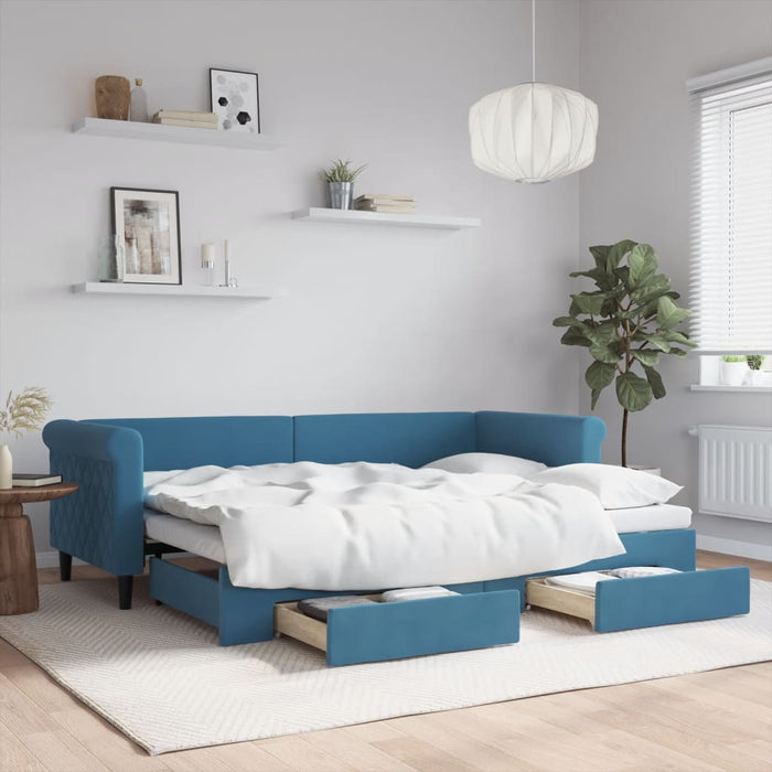 tagesbett mit aufbewahrung Tagesbett Ausziehbar mit Schubladen Blau 80x200 cm Samt