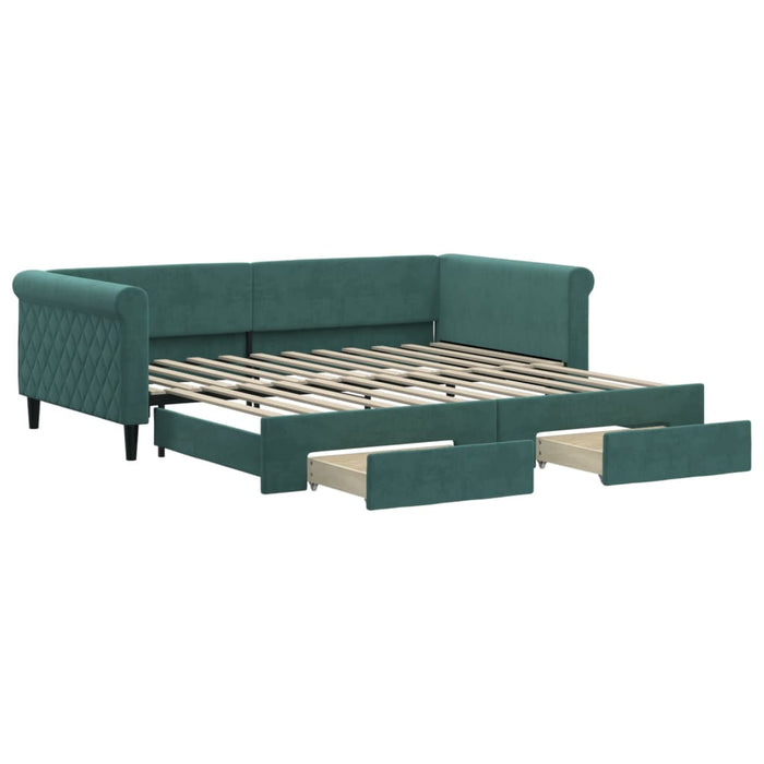 Tagesbett Ausziehbar mit Schubladen Dunkelgrün 100x200 cm Samt