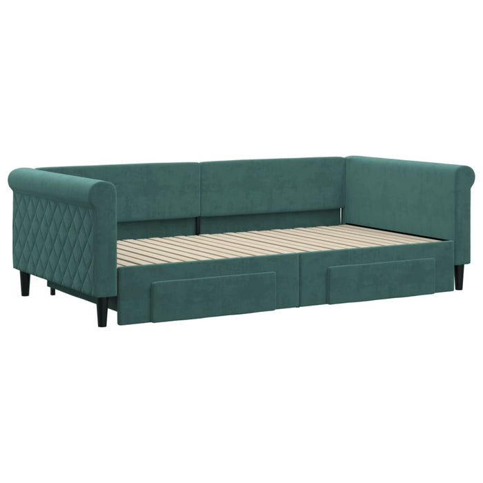 Tagesbett Ausziehbar mit Schubladen Dunkelgrün 100x200 cm Samt