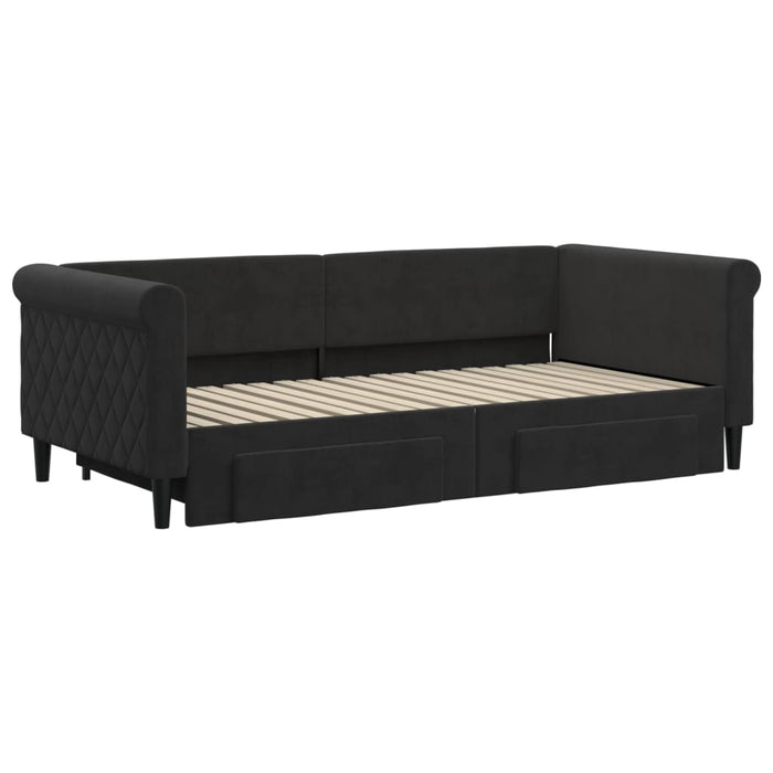 Tagesbett Ausziehbar mit Schubladen Schwarz 90x190 cm Samt