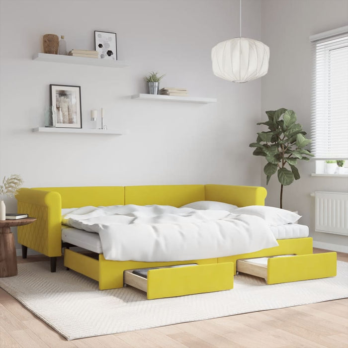 Tagesbett Ausziehbar mit Schubladen Gelb 90x200 cm Samt