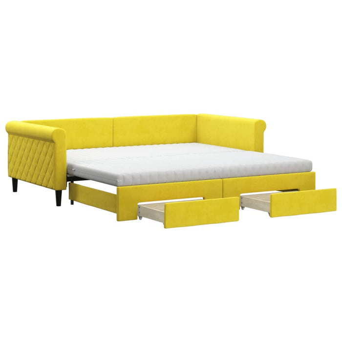 Tagesbett Ausziehbar mit Schubladen Gelb 100x200 cm Samt