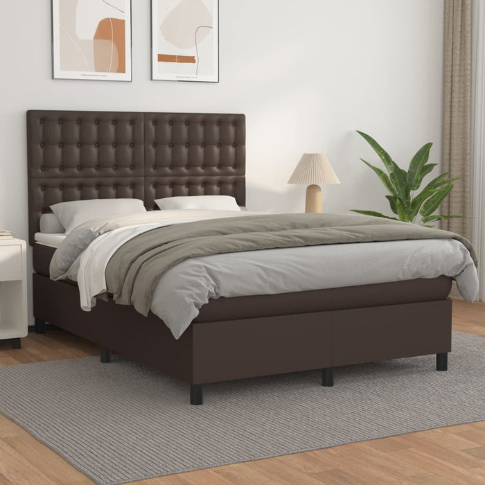 Boxspringbett mit Matratze Braun 140x200 cm Kunstleder