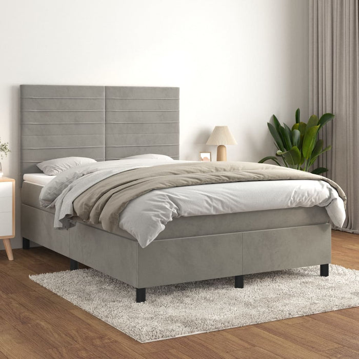 Boxspringbett mit Matratze Hellgrau 140x190 cm Samt